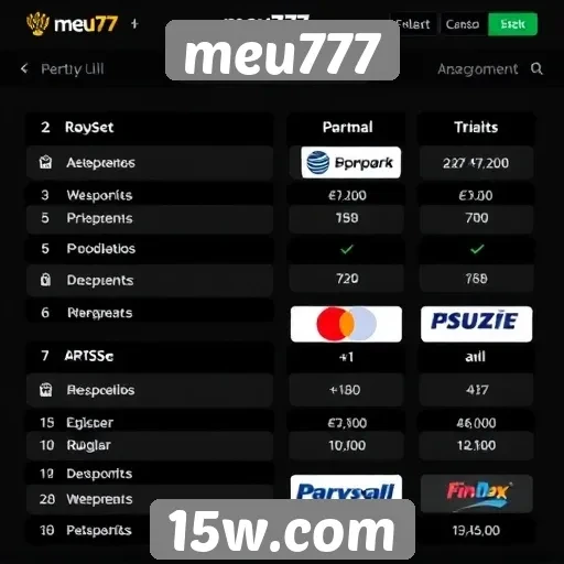 métodos de pagamento disponíveis no meu777